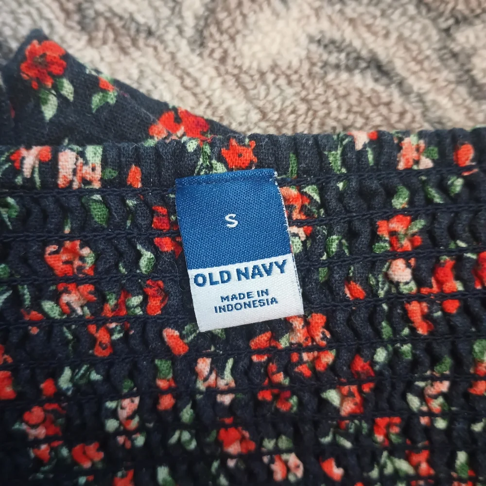 Old Navy Linen Mini Dress Small Ditsy Floral Smocked Cottage Preppy Americana - Picture 11 of 16